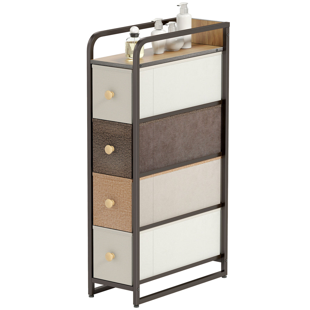 4-Drawer Storage Organiser Unit, Chest of Drawers with Steel Frame for Bedroom, Living Room, Mixed-Brown