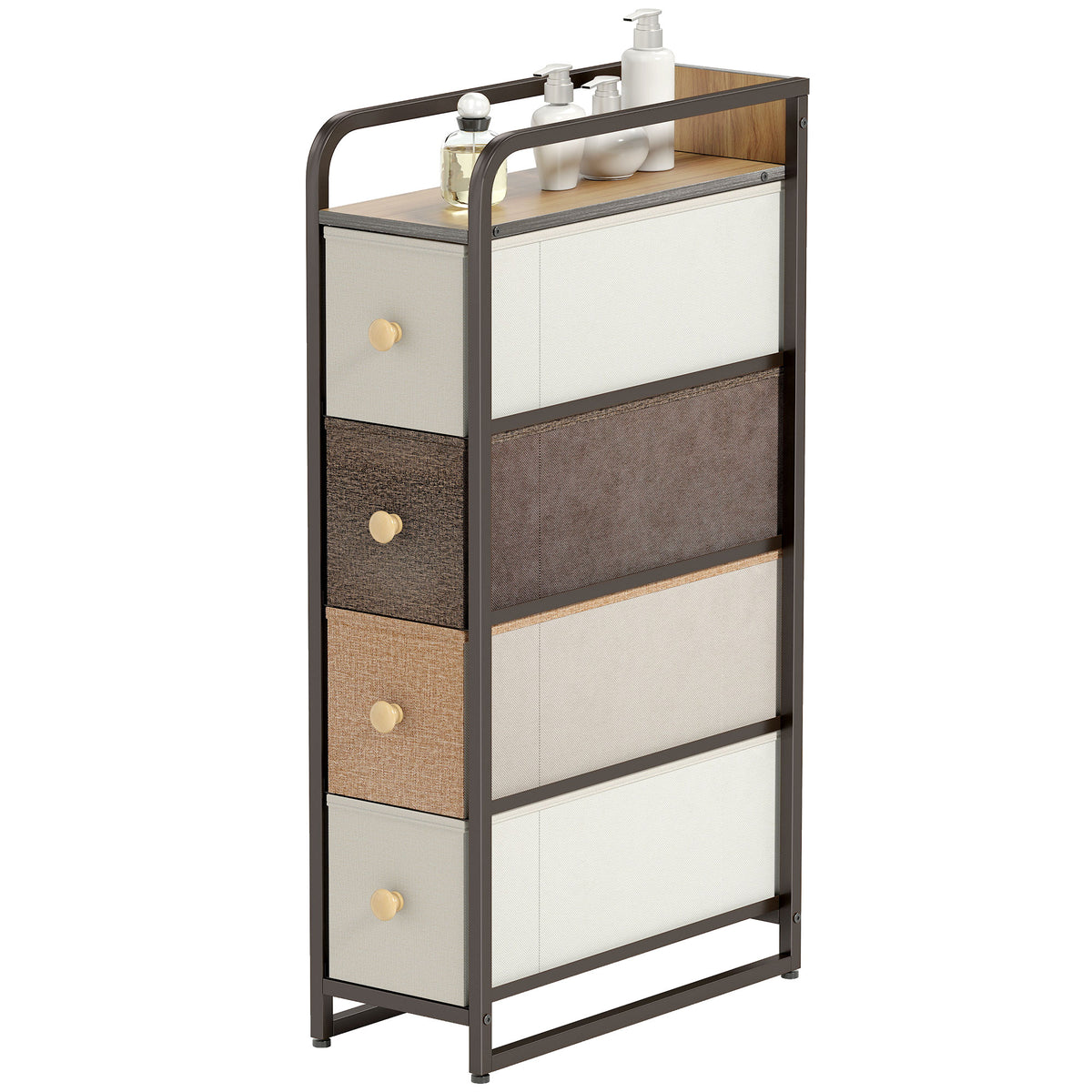 4-Drawer Storage Organiser Unit, Chest of Drawers with Steel Frame for Bedroom, Living Room, Mixed-Brown