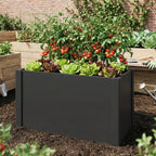 Hochbeet mit offenem Boden, Pflanzkasten mit Verstärkungsstange und Handschuhen, 102 x 52 x 55 cm, Schwarz