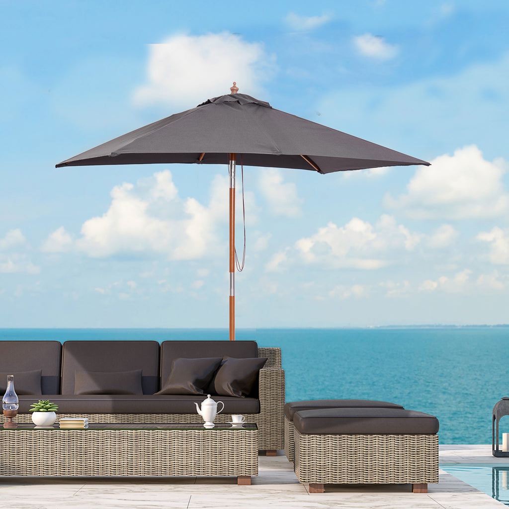 2m Tilting Wooden Pole Parasol - Deep Grey