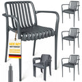 Gartenstühle 4er Set Stapelbare Terrassenstühle mit Lamelldesign Armlehnen, Ergonomisch Dunkelgrau