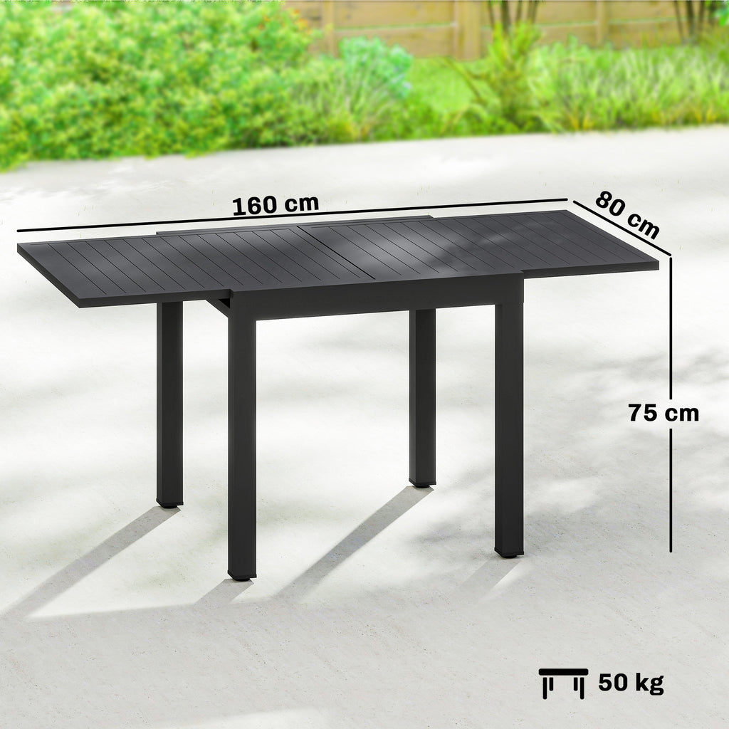 Gartentisch Ausziehbarer 80/160 x 80 cm Aluminium Esstisch für 4-6 Personen, Rechteckig mit Lamellenplatte