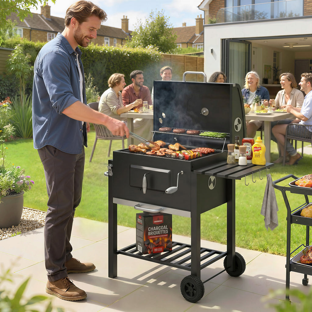 Charcoal Grill, with Height-Adjustable Coal Pan - Black