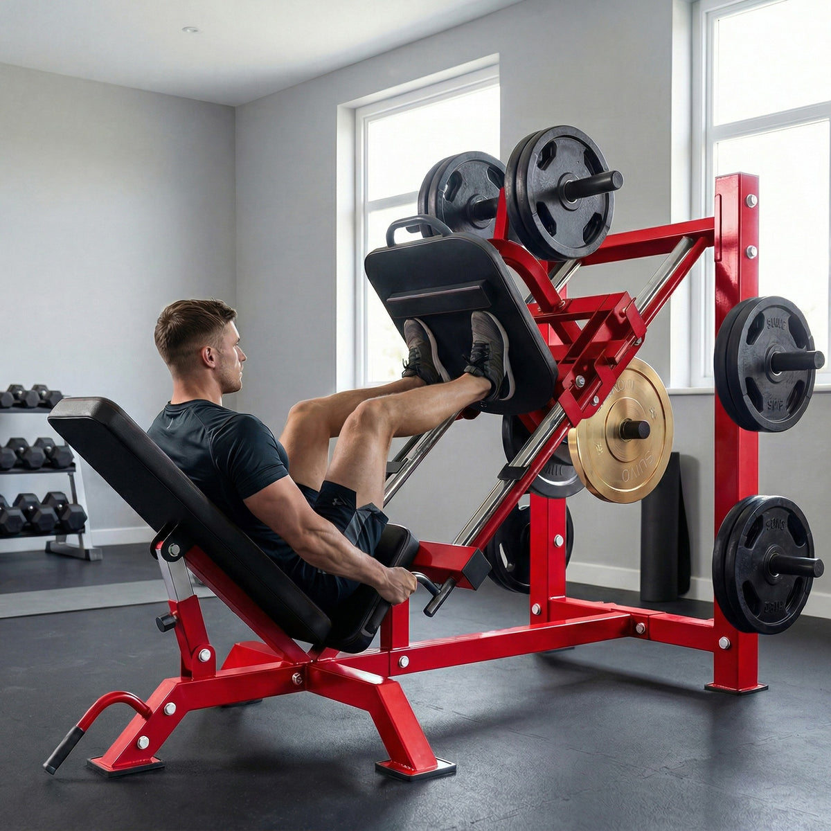 Leg Press Machine with Wheels and Calf Block, Adjustable Squat Machine for Home Gym, 455KG Capacity