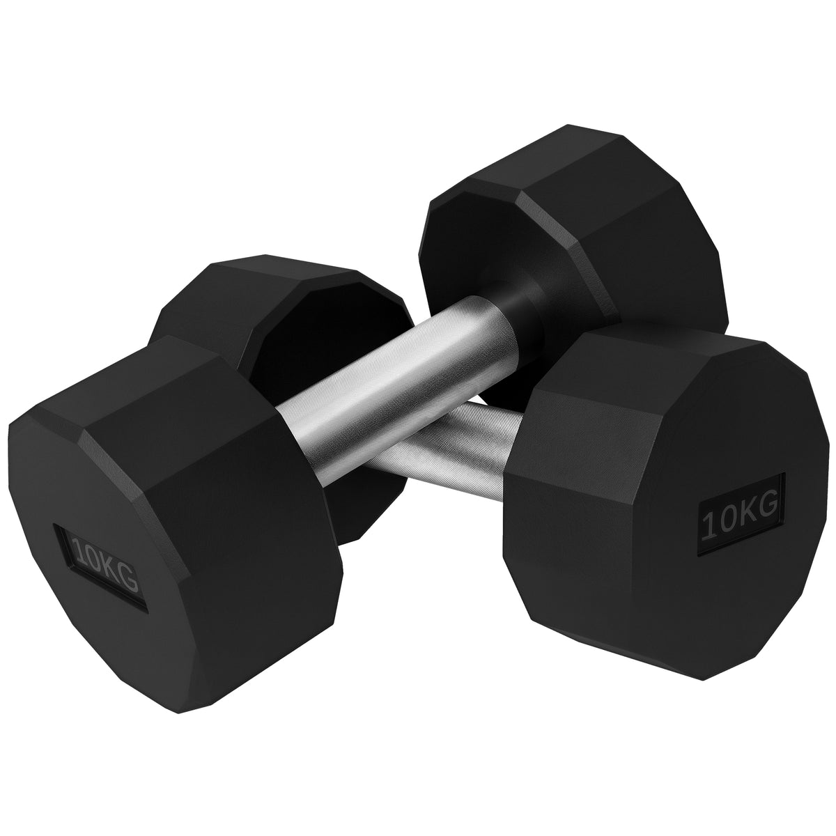 Kurzhantel-Set 2 x 10kg, kein Wegrollen, rutschfester Griff, Gummimantel, Metallkern, Schwarz