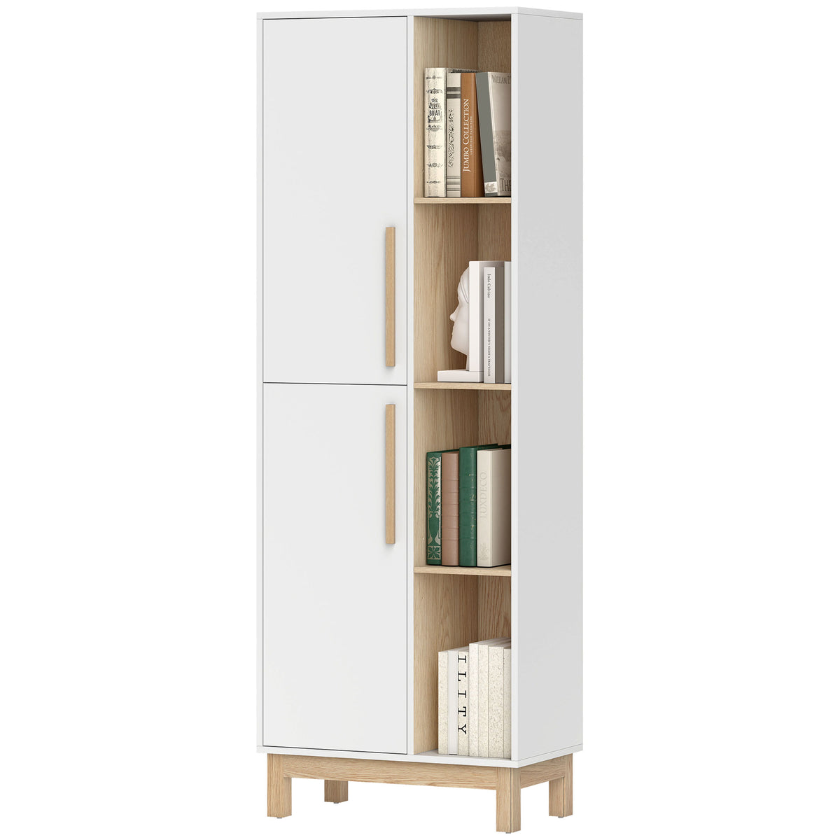176 cm großes Bücherregal, 4 offene Regale, 2 Schränke, freistehender Bücherschrank, MDF, Weiß