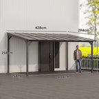 Terrassenüberdachung ca. 3 x 4,3m freistehende Terrassendach mit schrägen Polycarbonat-Dach Wandmontage Dunkelgrau