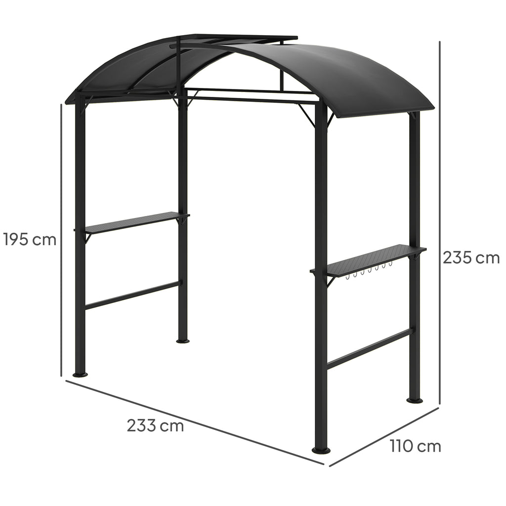 Grillpavillon, 2 Seitenablagen, Haken, Stahlrahmen, 1,1 x 2,3m, Dunkelgrau