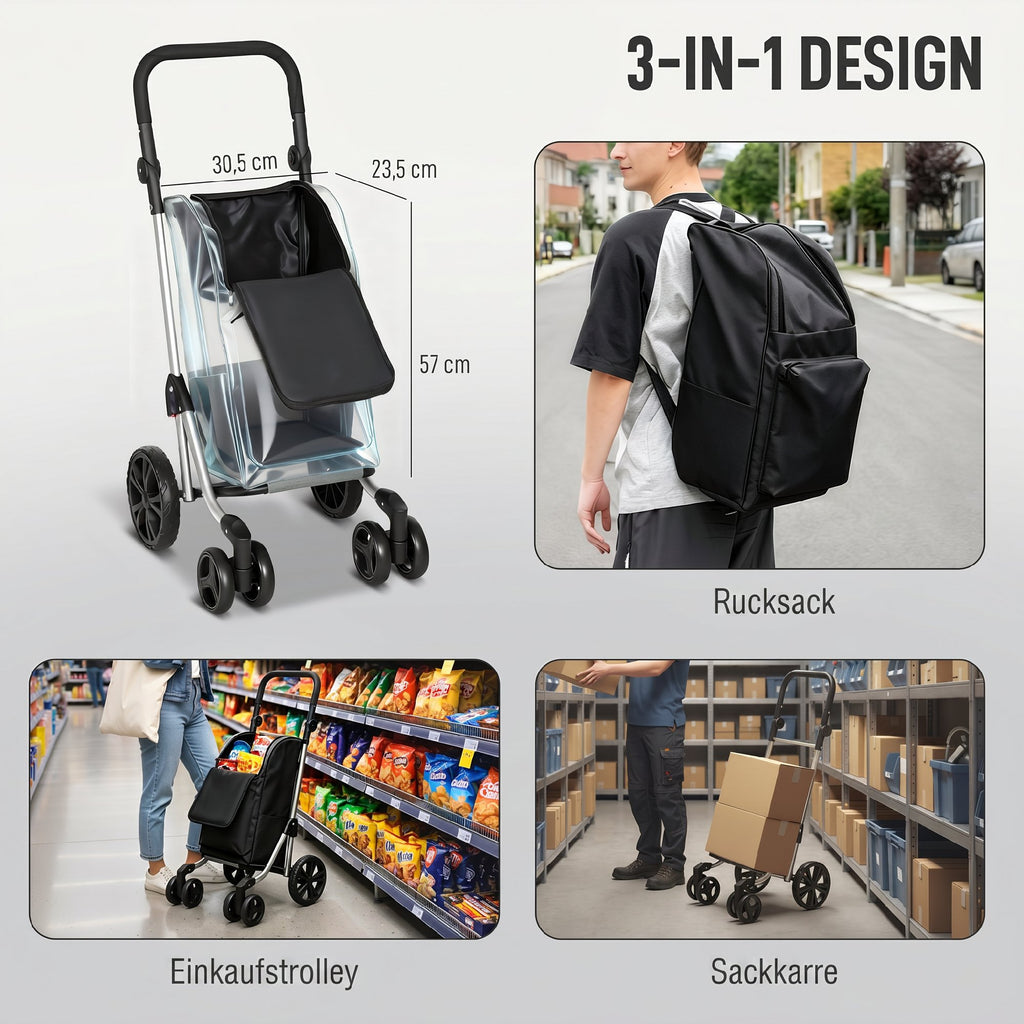 Einkaufstrolley Klappbar mit Kühlfach, 46L, Schwarz