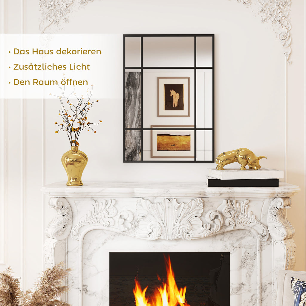 Wandspiegel, dekorativer Spiegel mit Metallrahmen, schwarze Streifen, Mehrschichtglas, 50B x 2T x 70H cm