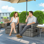 2-Sitzer Rattansofa mit Kissen Klappbar Seitentabletts Loungesofa Sitzgruppe Hellgrau