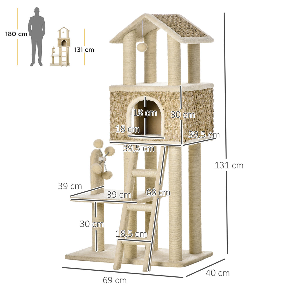 mit Katzenhöhle inkl. Spielzeug Sisal Plüsch Khaki + Beige + Kaffee