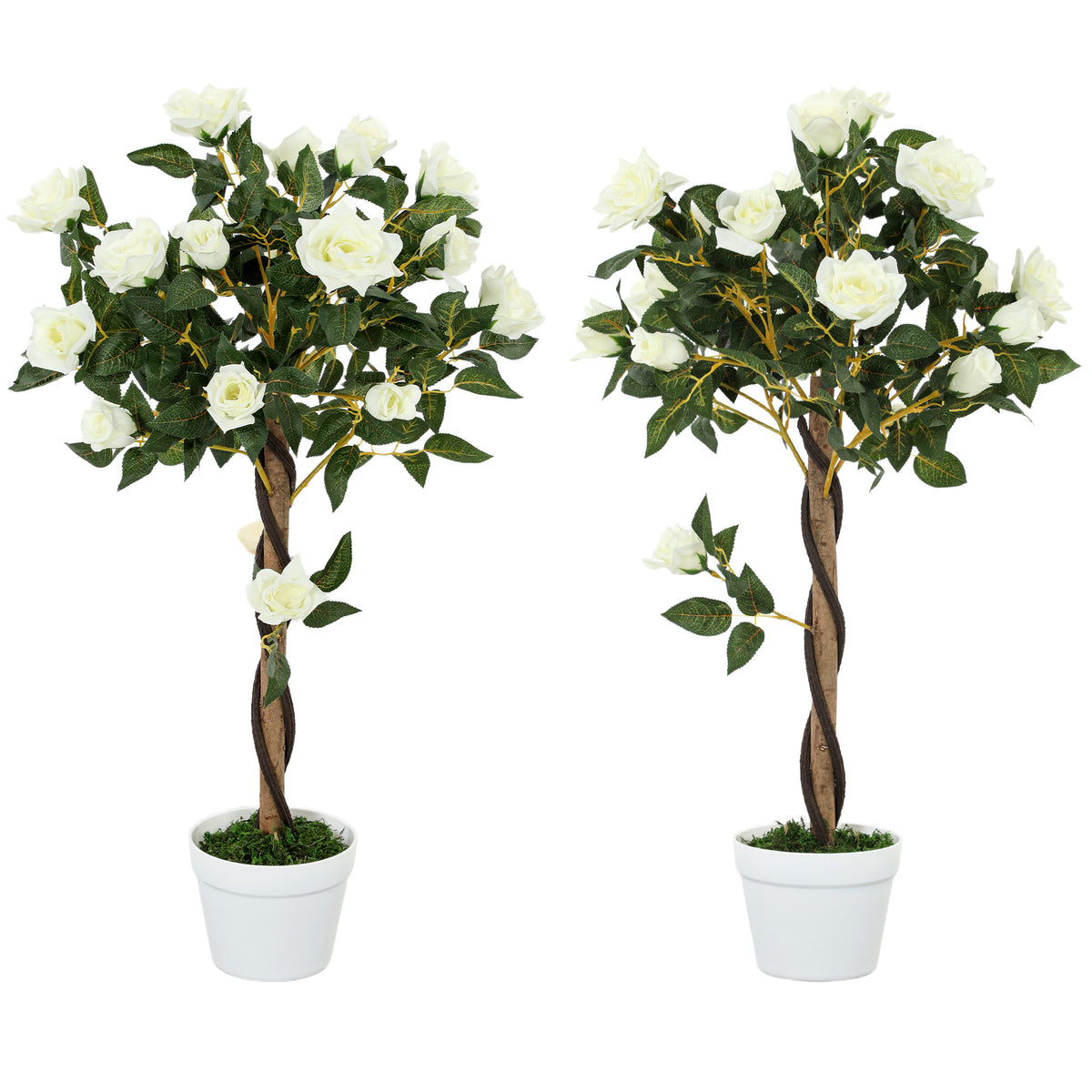 Set of Two Faux Rose Trees - White