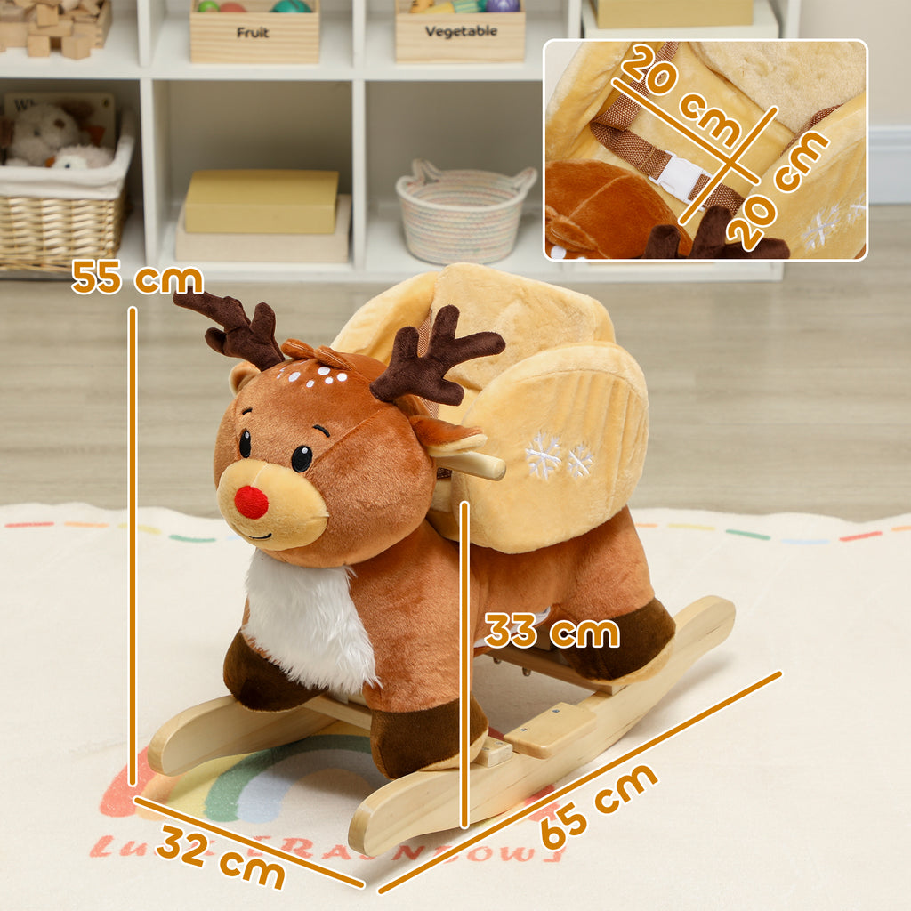 Kinder Schaukelpferd Baby Schaukeltier Rentier mit Schlaflieder, f¨¹r 18-36 Monate Pl¨¹sch 65 x 32 x 55 cm Braun