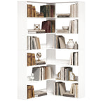 7 Tiers Bookshelf, L-Shaped Corner Bookcase with Anti-Slip Rear Guard, White Wood Effect
