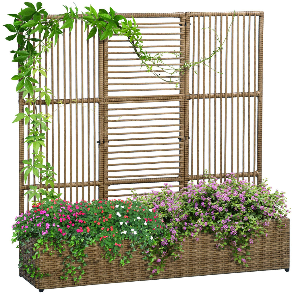 Blumenkasten mit Spalier, wetterfest, Polyrattan, 103 x 29 x 103 cm, Sandfarbe