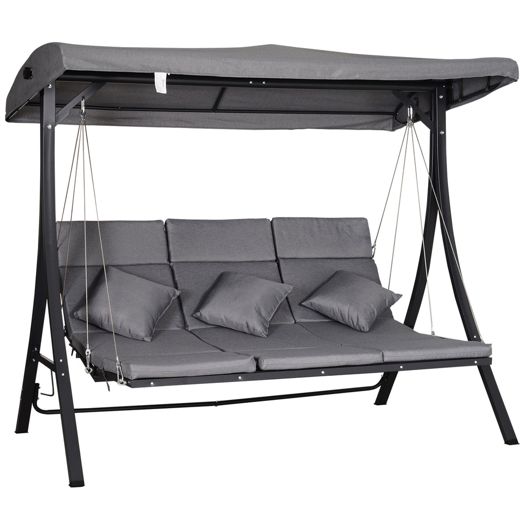 Hollywoodschaukel 3-Sitzer-Hollywoodschaukel, inkl. Kissen, wetterbeständig, 200 cm x 115 cm x 168 cm, Grau
