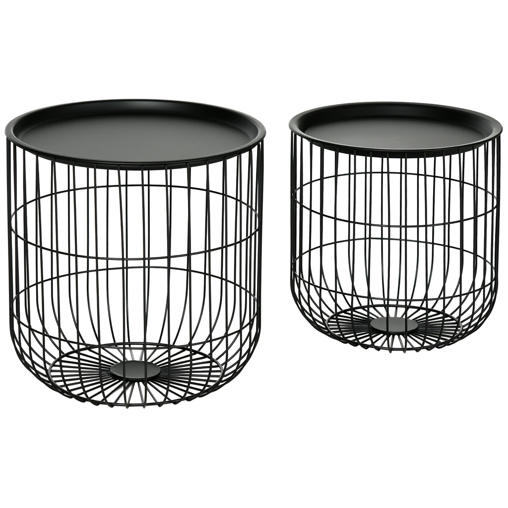 2er-Set Beistelltische im Skandidesign, mit Stauraum, stapelbar, Schwarz