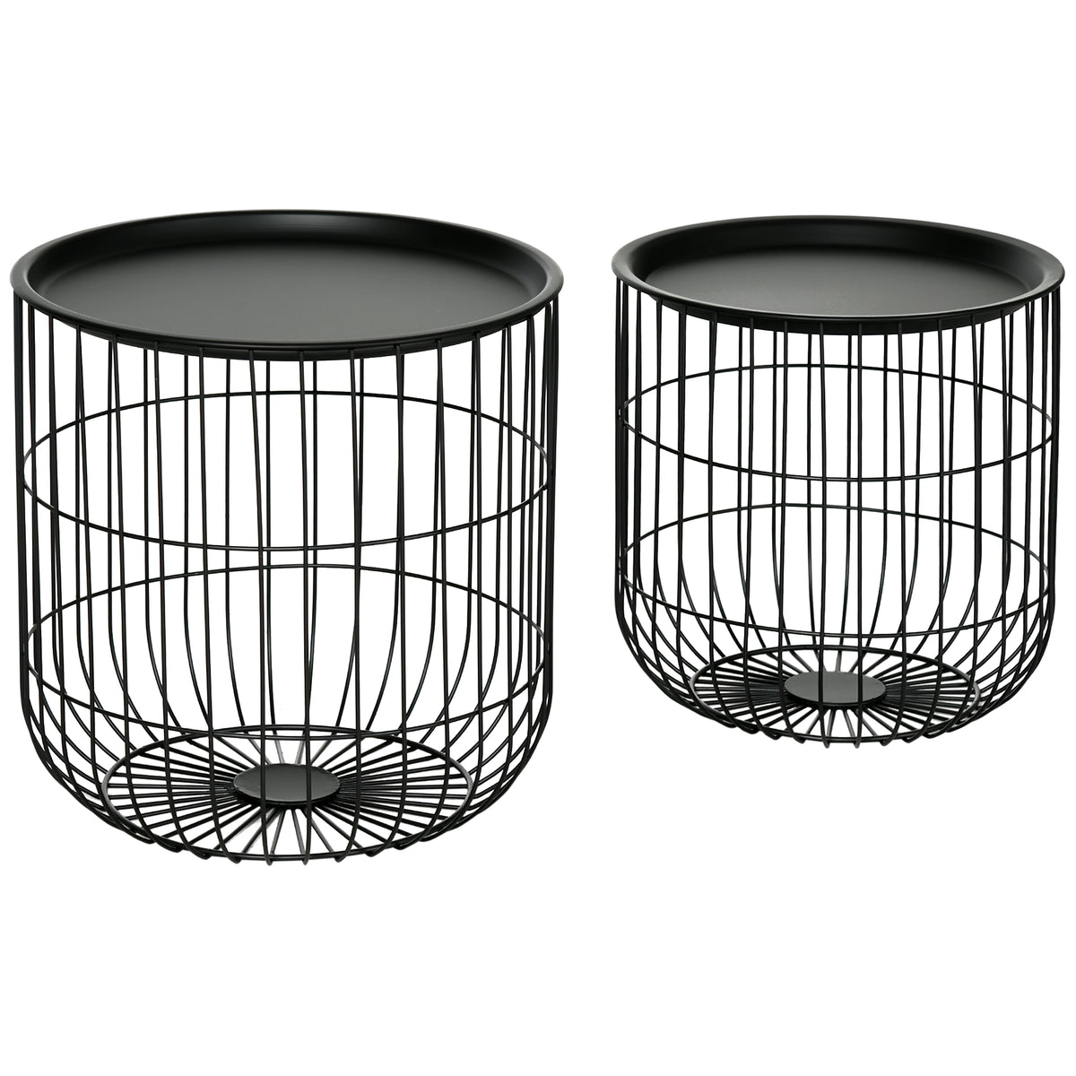 2er-Set Beistelltische im Skandidesign, mit Stauraum, stapelbar, Schwarz