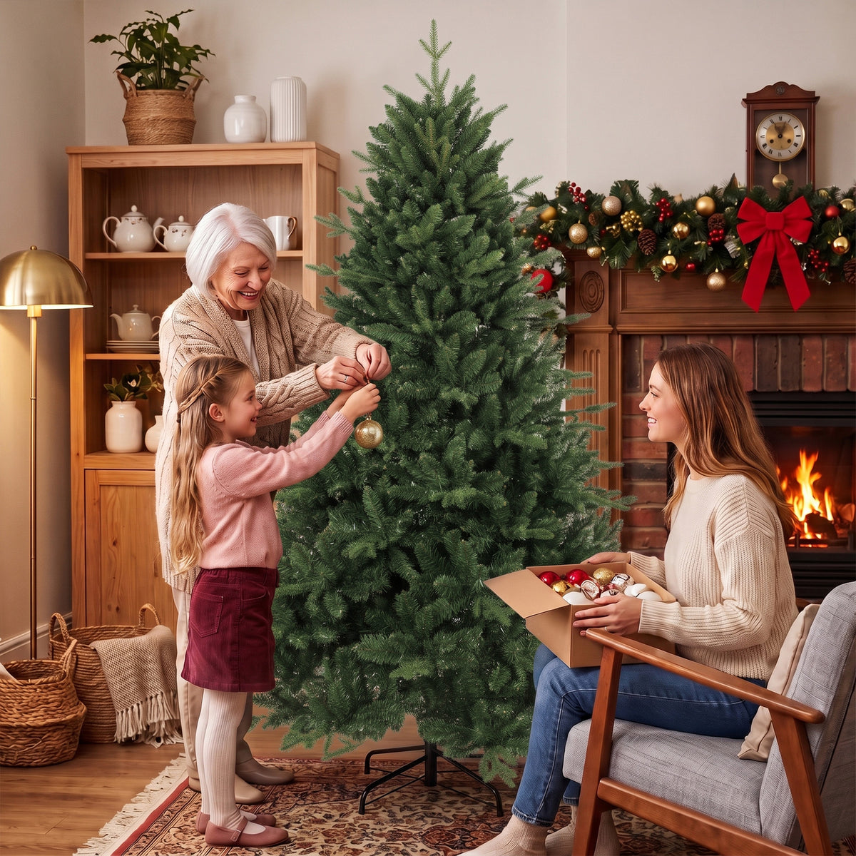 Künstlicher Weihnachtsbaum wie echt Spritzguss Tannenbaum mit 1237 Spitzen und Metallständer 180 cm Grün