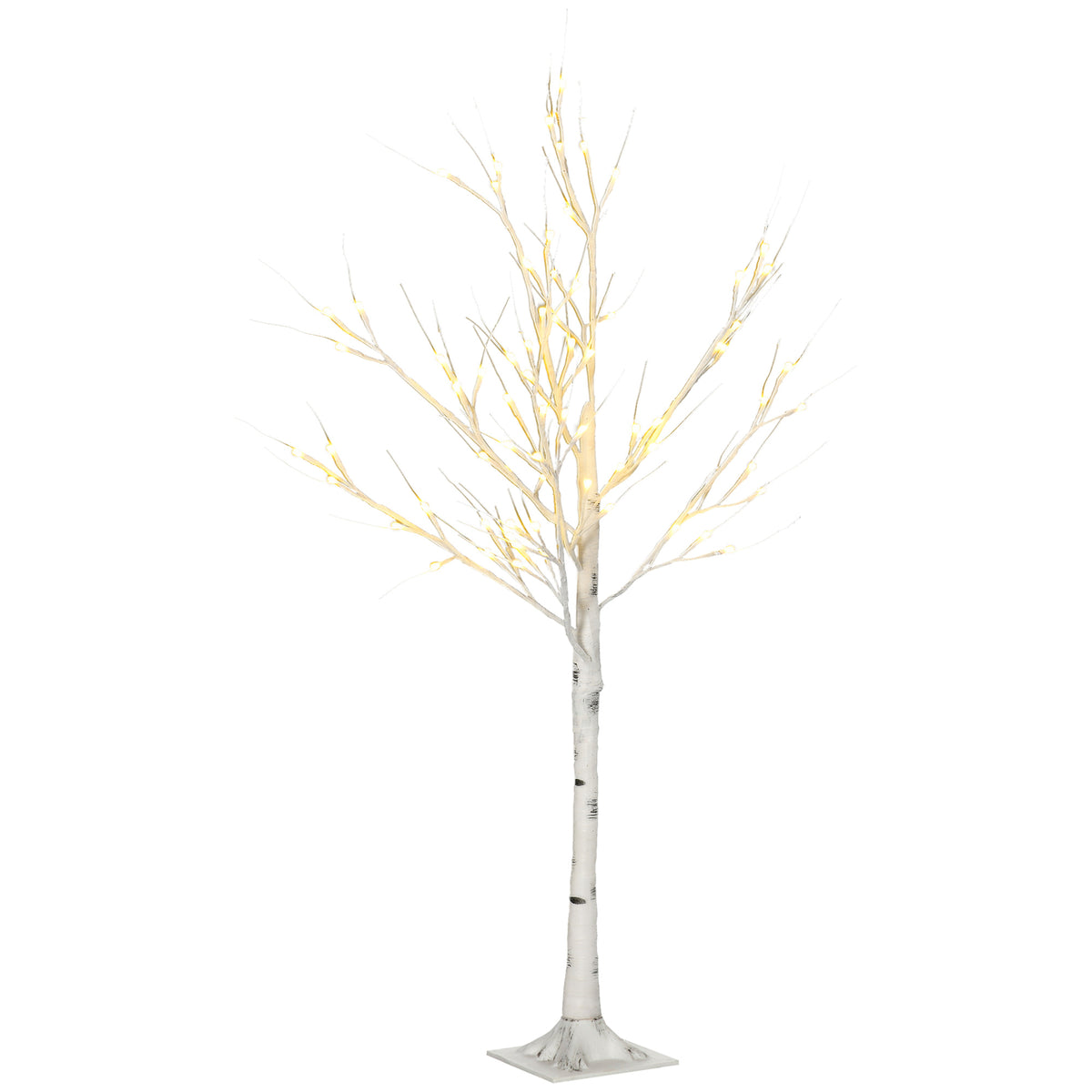 Kunstbaum, Kunstbirke, mit LED-Beleuchtung, warmweiß, realistische, weiße Rinde, 17L x 17B x 120H cm