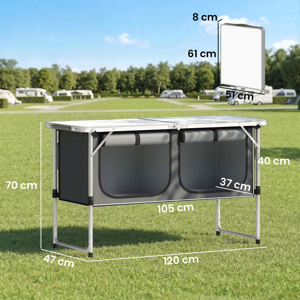 Camping Cupboards Folding Portable Aluminium Camp Cook Station with Storage Cupboard for Outdoor BBQ