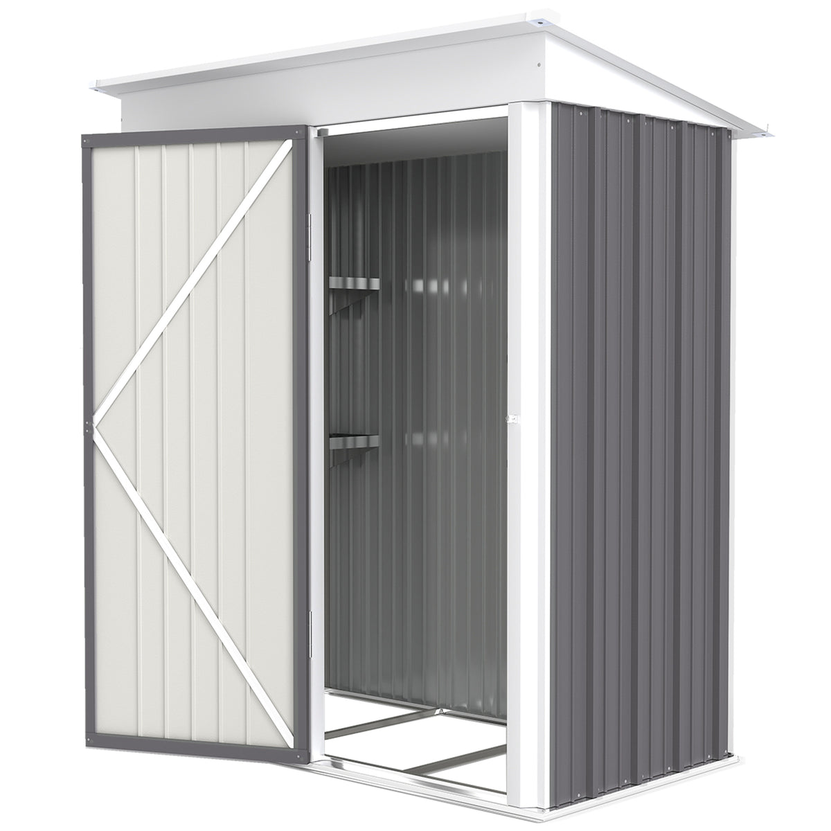 Metal Garden Shed, Outdoor Lean-to Shed for Tool Motor Bike, with Adjustable Shelf, Lock, Gloves, 5'x3'x6', Grey