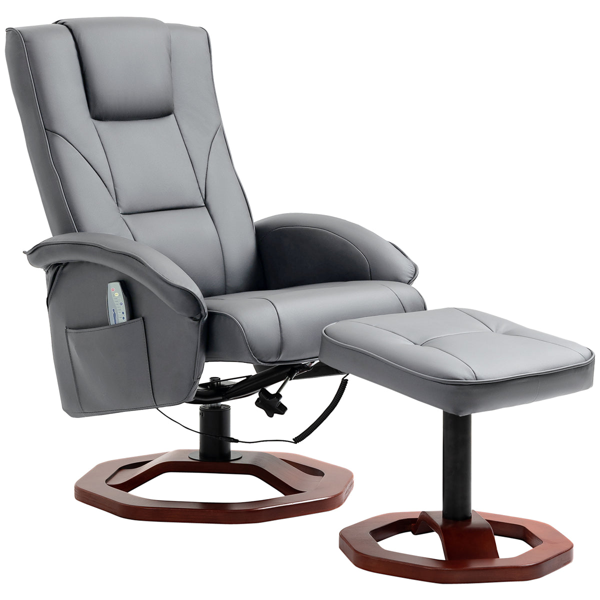 Massagesessel mit Hocker, Liegefunktion, Fernbedienung, drehbar, Lederoptik, bis 150 kg, Dunkelgrau