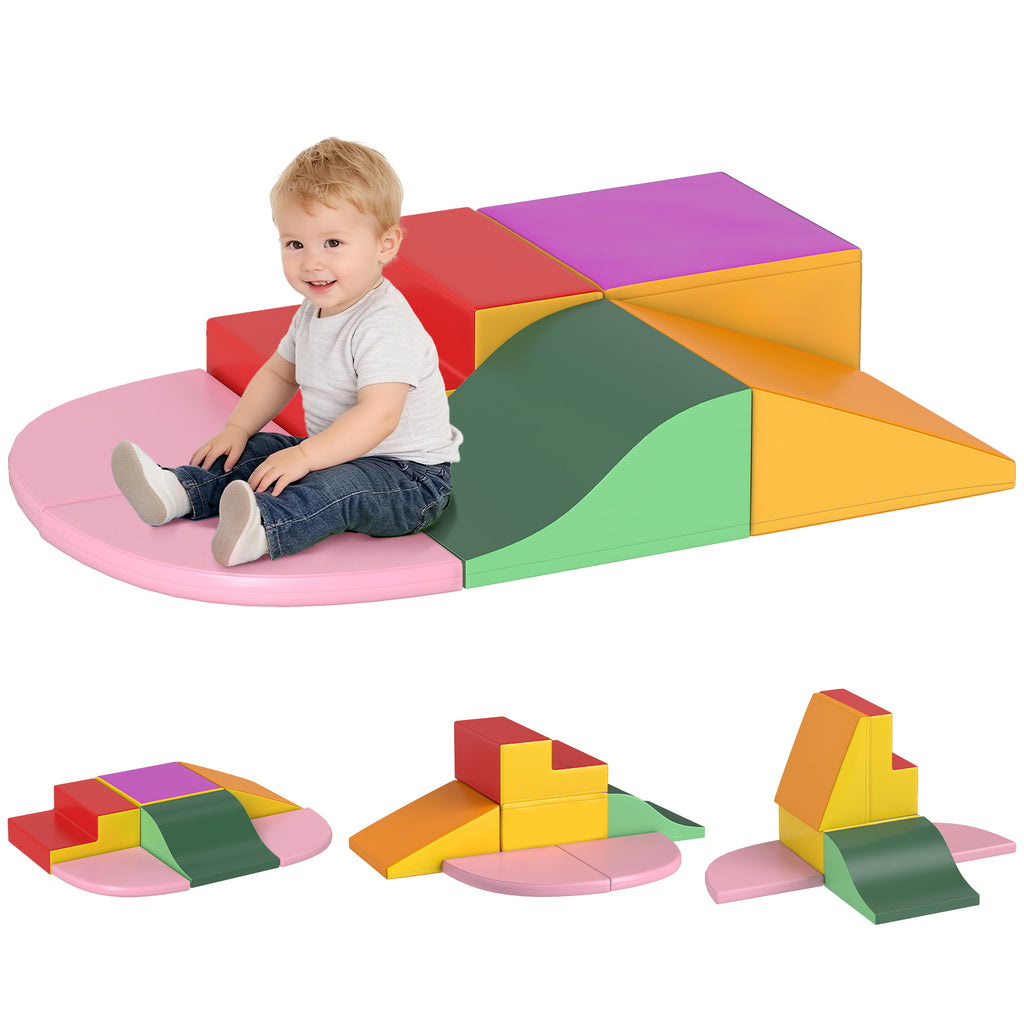 Schaumstoff Bausteine 6-tlg. Softbausteine Modulare Kinder Bausteinset mit Kunstleder-Optik Klettverschlüsse Großbausteine Schaumstoff-Kletterblöcke Bauklötze für Kinder 1-3 Jahre Bunt