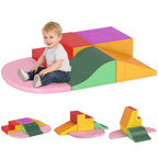 Schaumstoff Bausteine 6-tlg. Softbausteine Modulare Kinder Bausteinset mit Kunstleder-Optik Klettverschlüsse Großbausteine Schaumstoff-Kletterblöcke Bauklötze für Kinder 1-3 Jahre Bunt