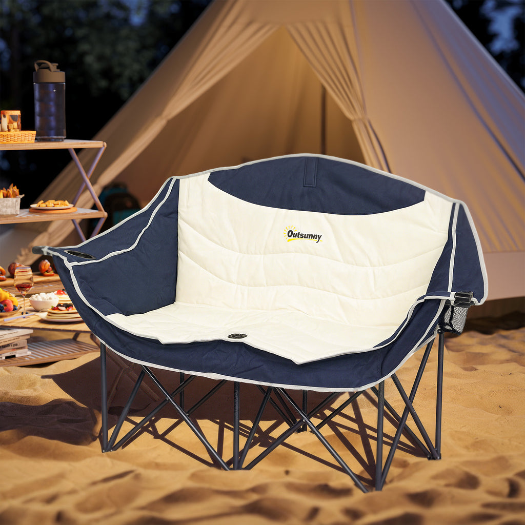 Faltstuhl faltbar 2 Sitzer Campingstuhl mit Getränkehalter Tragetasche bis 250kg belastbar Blau