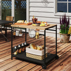 Servierwagen, K¨¹chenwagen, 2 Etagen, 4 Flaschenhalter, In/Outdoor, Natur/Schwarz
