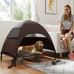 Hundeliege Outdoor mit Dach, Erh?htes Hundebett f¨¹r Gro?e Hunde, 106 x 76 x 99 cm, Kaffee