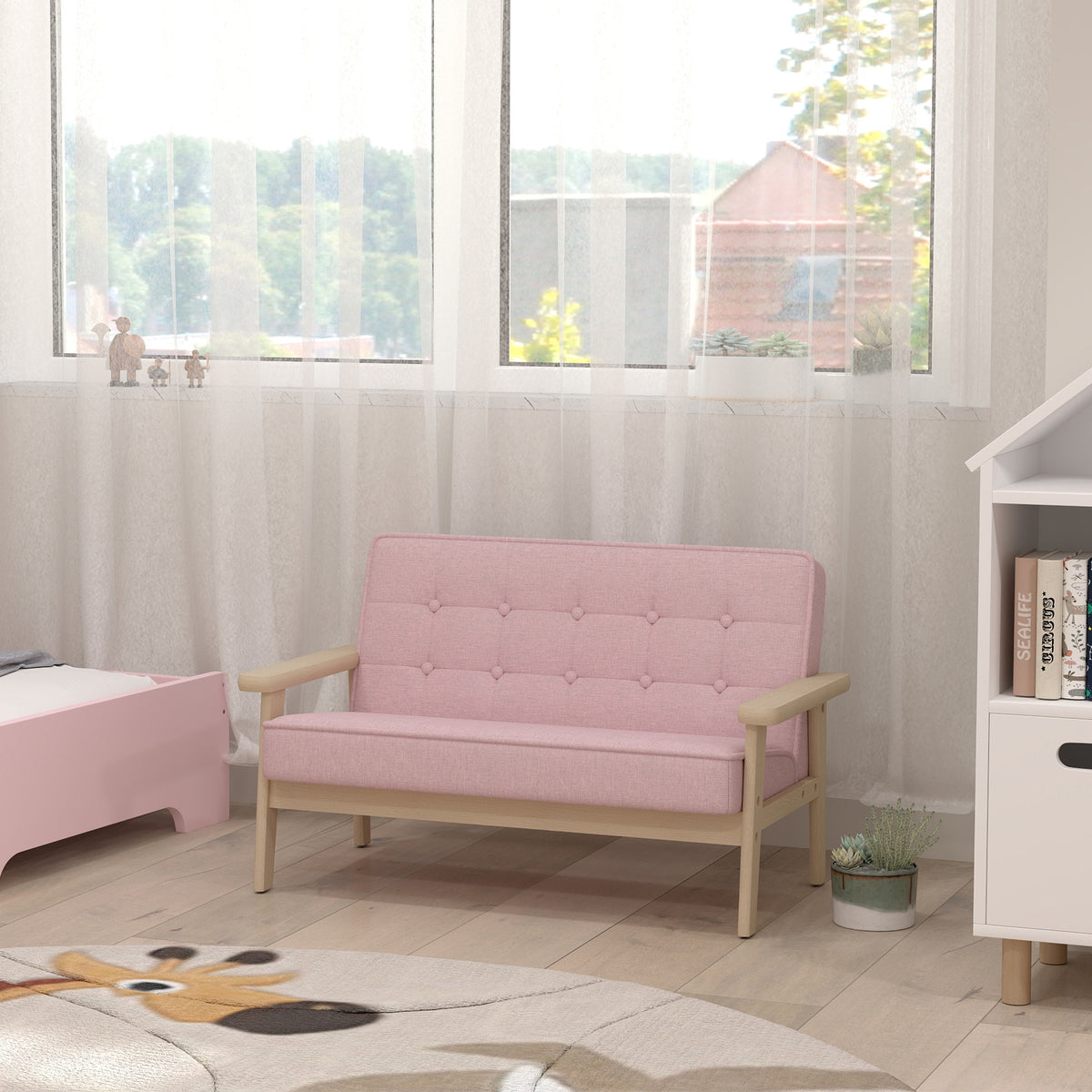 Kindersessel, Kindersofa mit Holzrahmen, Samtoptik, gepolstert, f¨¹r Kinder von 3-15 Jahren Rosa