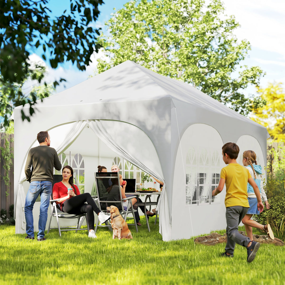 3 x 6 m Pop-Up-Pavillon mit Seitenwänden, 6 Sandsäcken, höhenverstellbarem Dach, Gartenparty-Zelt mit Tragetasche
