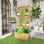 52L Wooden Planter, with Trellis and Shelves - Natural Finish