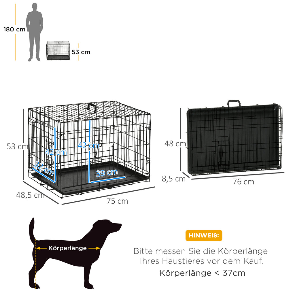 Hundekäfig, Transportkäfig, Drahtkäfig, herausnehmbare Bodenwanne, Schwarz