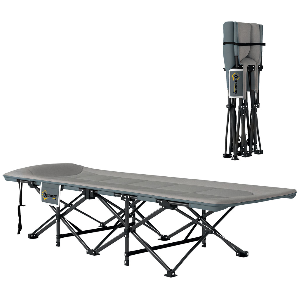 Feldbett faltbar Campingbett mit Matratze Kopfkissen Seitentasche 187 x 67 x 37 cm Gästebett bis 150 kg Grau
