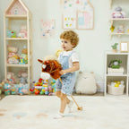 Stick Horse with Wood Wheels, Real Pony Neighing and Galloping Sounds, Grip Handle, 95 cm, Brown