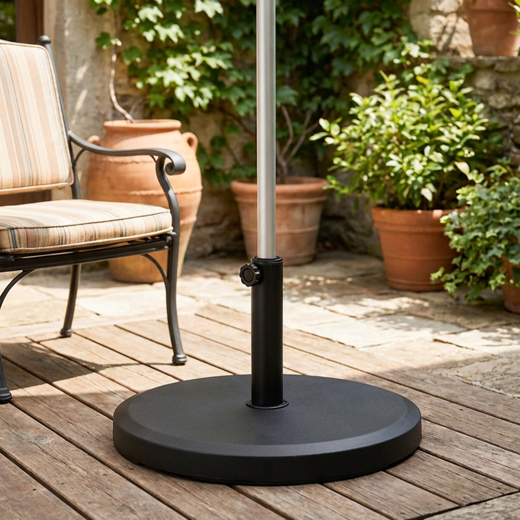 Sonnenschirmständer aus Zement 13kg Rund Schirmständer für Sonnenschirm 34mm/38mm/48mm Rohrdurchmesser, Schwarz