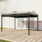 Pergola 3,87 x 2,97 m Terrassenüberdachung mit Schiebedach, 2 Sichtschutz, UV 50+ Dunkelgrau