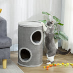 Kratztonne, 60 cm Hoch Ø 35 cm zweistöckige Katzentonne mit 2 Höhle, Plüschrand, für 1-2 Katzen bis 5 kg, Hellgrau
