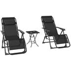Gartenliege Set 3-TLG. Sonnenliege mit Teetisch 2 Liegest¨¹hle Kissen, Outdoor Liege 90x56x110 cm Schwarz