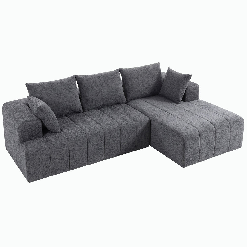 3-Sitzer Ecksofa in L-Form mit Ottomane, wandelbares Chenille-Cloud-Schlafsofa mit Federkernpolsterung, Grau