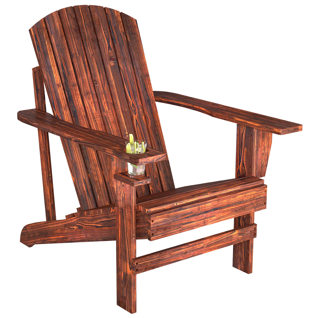 Adirondack-Gartenstuhl mit Becherhalter Gartenliege Balkonstuhl Massivholz Verkohlt 72 x 95 x 93 cm