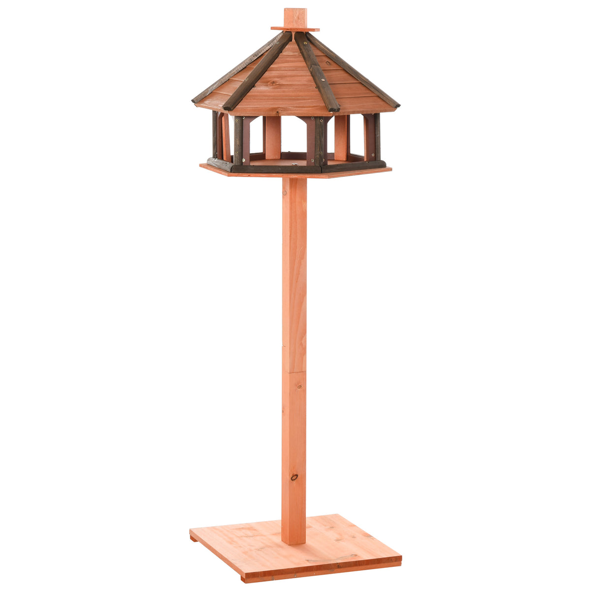 130cm Wooden Bird Table, Feeding Station with Roof for Outdoor, Brown