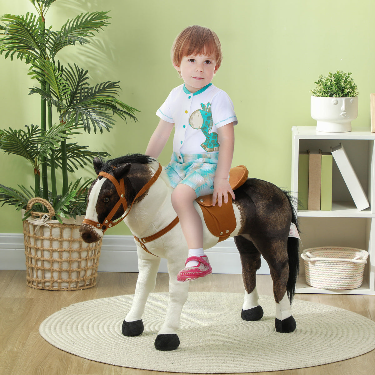 Schaukelpferd mit Soundeffekten, weiches Fell, f¨¹r 3-8 Jahre, 85 x 28 x 60 cm, Braun/Cremewei?
