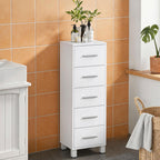 Badezimmerschrank Schmaler Badschrank mit 5 Schubladen für Badezimmer 30 x 30 x 95 cm Weiß