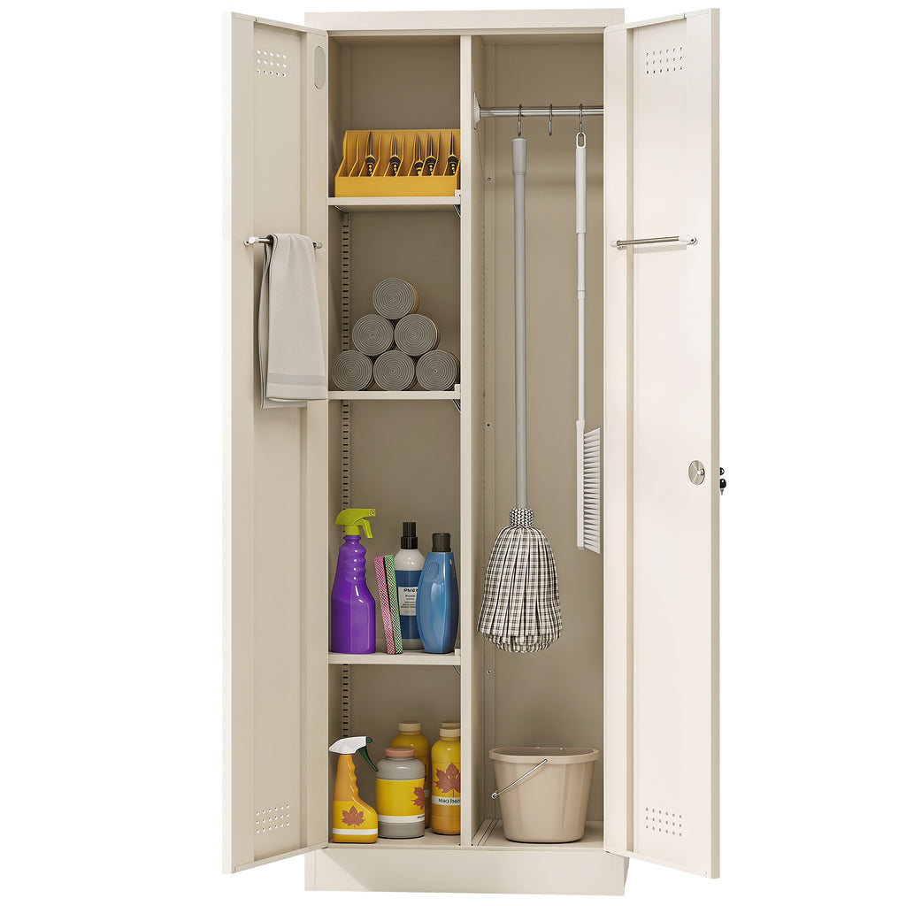 Besenschrank Mehrzweckschrank aus Stahl Vorratsschrank mit Staubsaugerfach & Verstellbaren Einlegeböden 60 x 40 x 165 cm