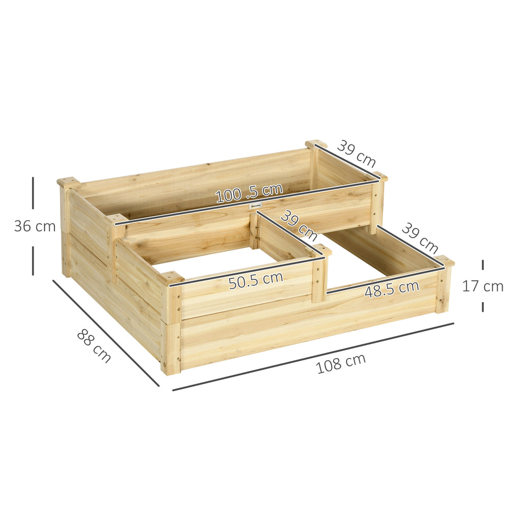 Hochbeet mit 3 Pflanzk?sten, 3-stufiges Design, offenere Boden, 108 cm x 88 cm x 36 cm, Natur